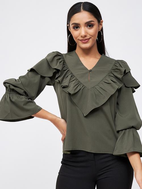 solids polyester ruffle top - 19411698 - Very Small Image - 1