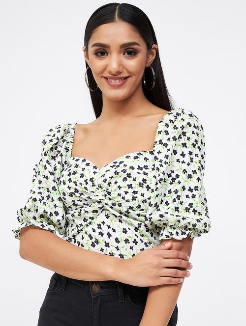 florals print polyester crop top - 19411700 - Very Small Image - 1