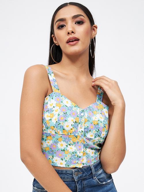florals print rayon crop top - 19411740 - Very Small Image - 1