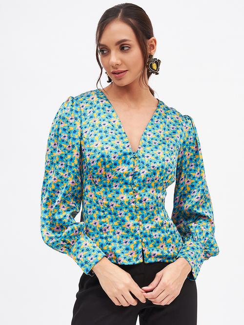 printed satin regular top - 19411777 - Very Small Image - 1