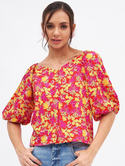 florals print crepe regular top - 19411814 - Very Small Image - 1