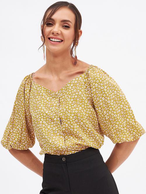 florals print crepe regular top - 19411815 - Very Small Image - 1