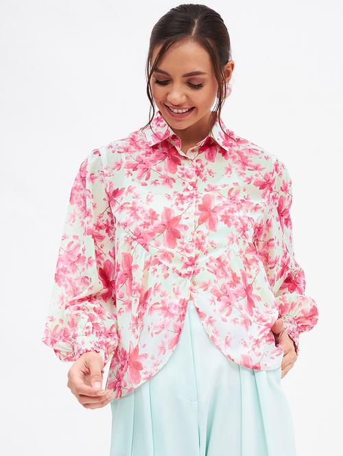 florals print georgette regular top - 19411819 - Very Small Image - 1