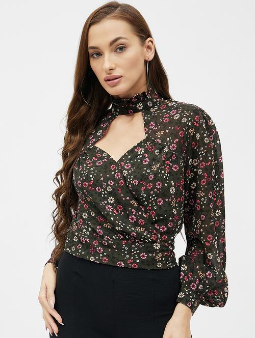 florals print georgette crop top - 19411834 - Very Small Image - 1