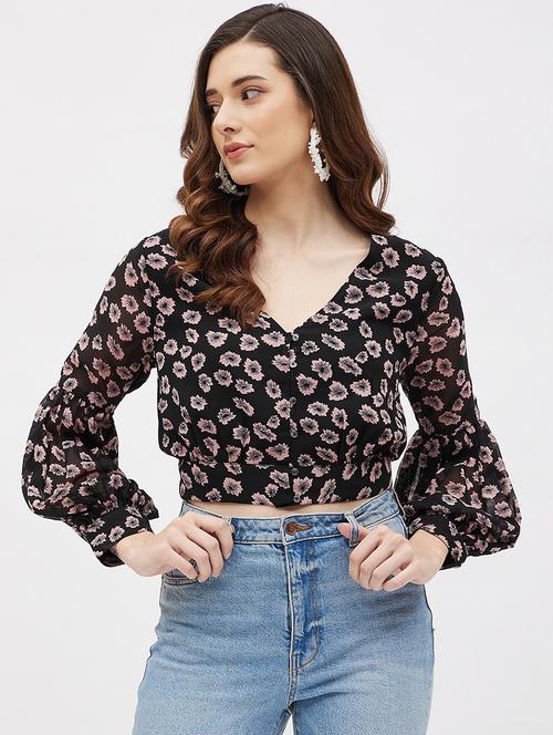 florals prints georgette crop top - 19411865 - Very Small Image - 1