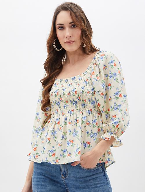 florals prints crepe peplum top - 19411912 - Very Small Image - 1