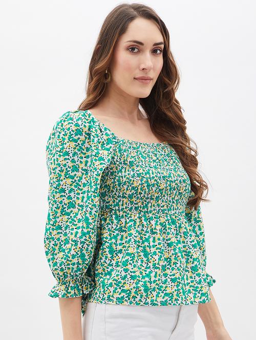 florals prints crepe peplum top - 19411913 - Very Small Image - 1