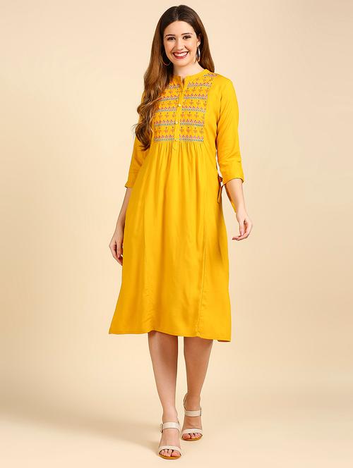 yellow embroidered a-line dress - 19412104 - Very Small Image - 1