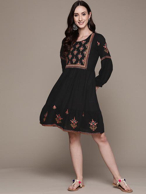 round neck embroidered a-line dress - 19412143 - Very Small Image - 1