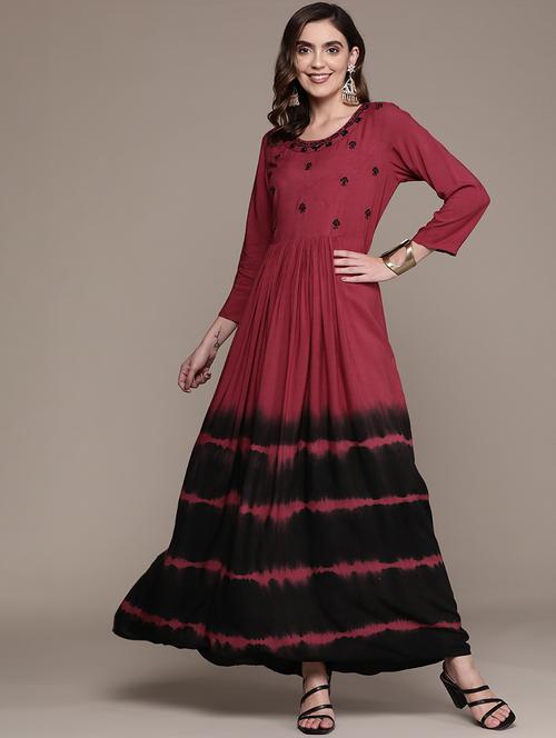 round neck embroidered a-line dress - 19412156 - Very Small Image - 1