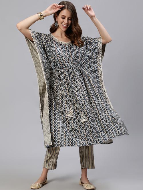 women printed kaftaan with trouser set - 19412370 - Very Small Image - 1