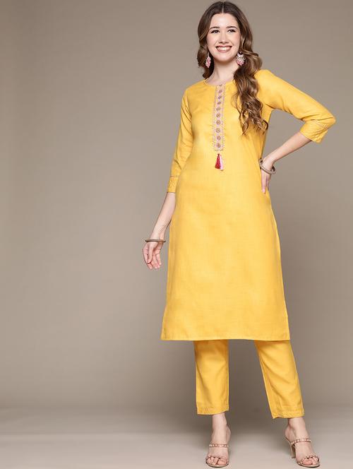 women solid kurta with trouser set - 19412484 - Very Small Image - 1