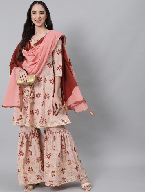 women printed kurta with sharara and dupatta set - 19412533 - Very Small Image - 1
