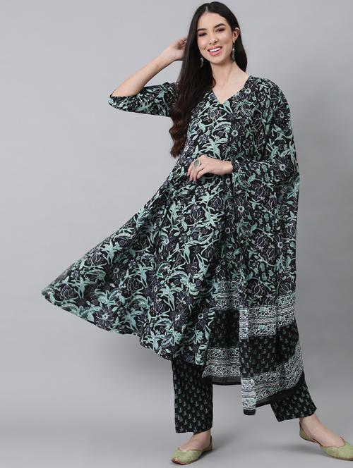 women printed kurta with trouser and dupatta set - 19412535 - Very Small Image - 1