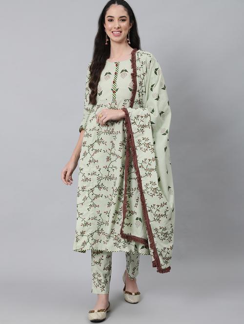 green printed kurta and pant set - 19412548 - Very Small Image - 1
