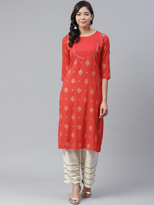 printed kurta palazzo set - 19412623 - Very Small Image - 1
