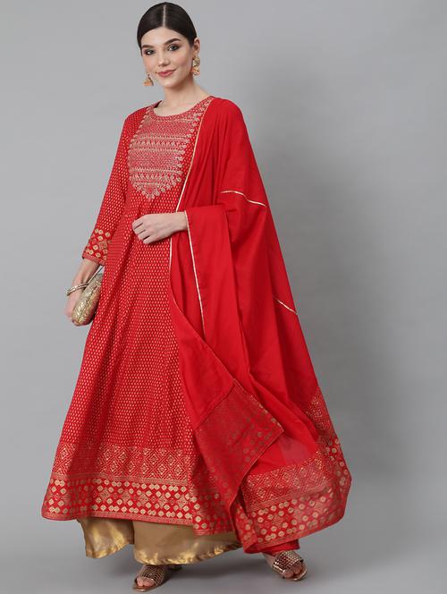 printed anarkali suit set - 19412636 - Very Small Image - 1