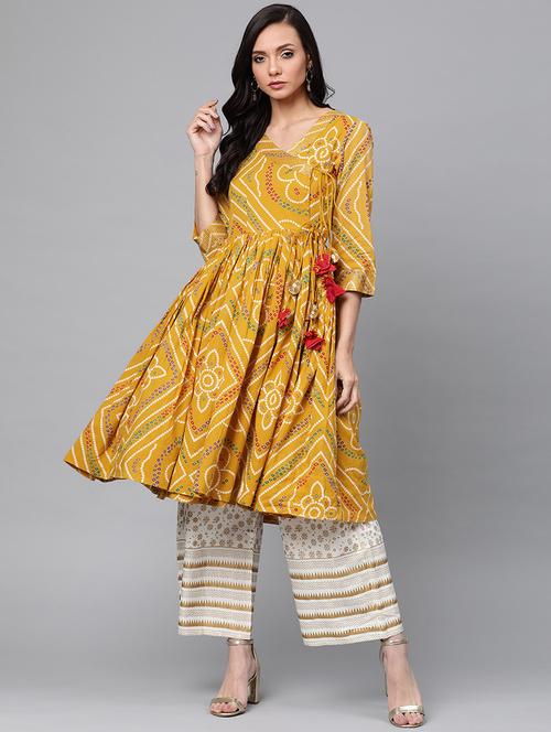 yellow printed kurta and palazzo combos set - 19412650 - Very Small Image - 1