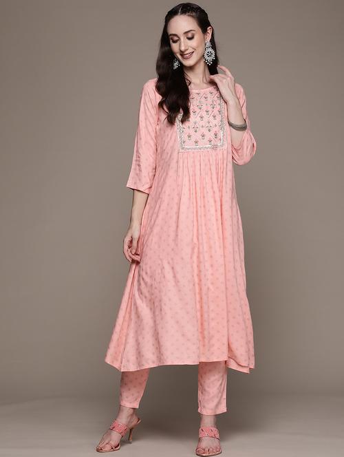 peach printed ethnic combos set - 19412674 - Very Small Image - 1