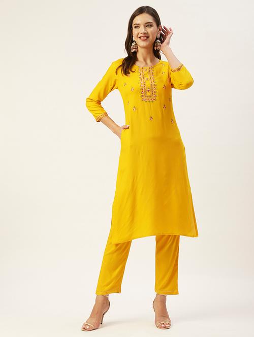 yellow embroidered ethnic combos set - 19412679 - Very Small Image - 1