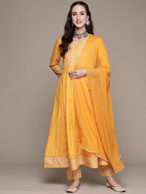 yellow foil print suit set - 19412689 - Very Small Image - 1