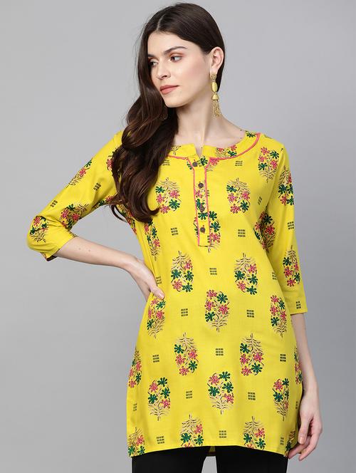 yellow printed straight kurti - 19412704 - Very Small Image - 1