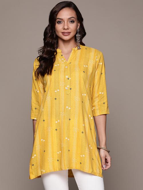 yellow embroidered straight kurti - 19412705 - Very Small Image - 1