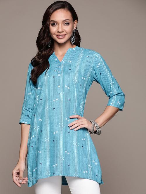 sky blue printed straight kurti - 19412709 - Very Small Image - 1