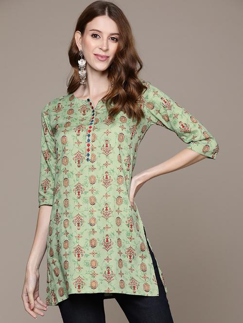 green printed straight kurti - 19412716 - Very Small Image - 1