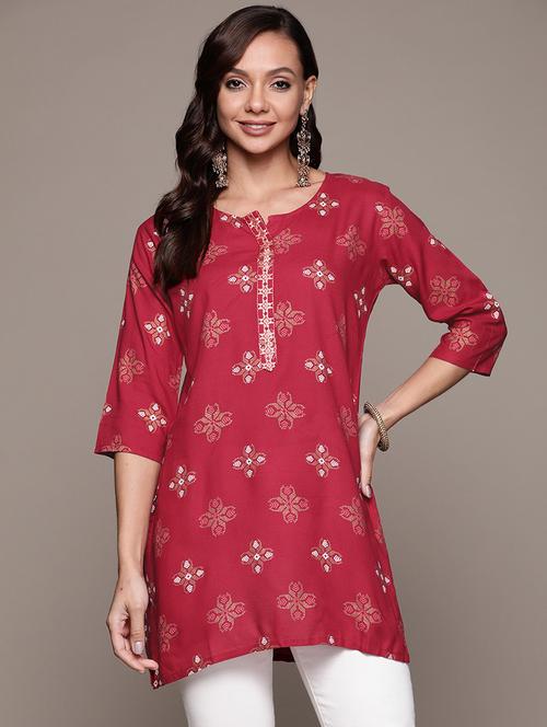 fuchsia printed straight kurti - 19412721 - Very Small Image - 1