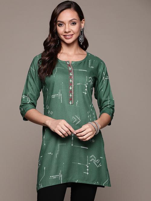 green printed straight kurti - 19412723 - Very Small Image - 1