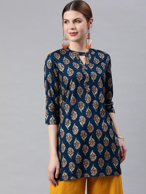 blue printed straight kurti - 19412737 - Very Small Image - 1