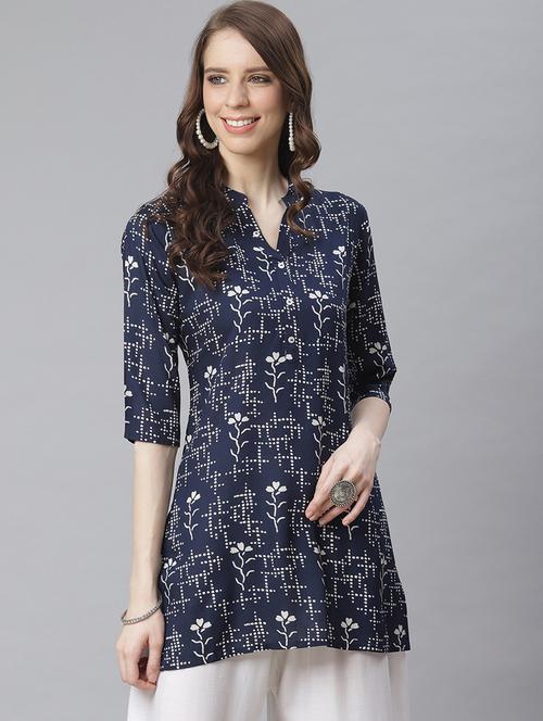 blue printed straight kurti - 19412743 - Very Small Image - 1