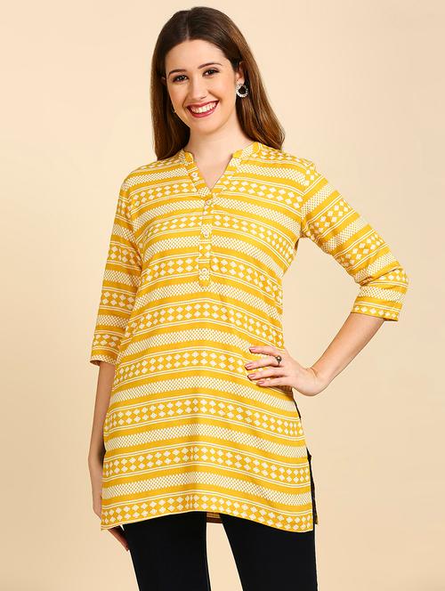 yellow printed straight kurti - 19412750 - Very Small Image - 1