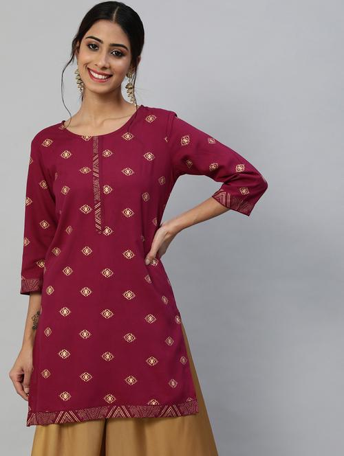maroon printed straight kurti - 19412758 - Very Small Image - 1