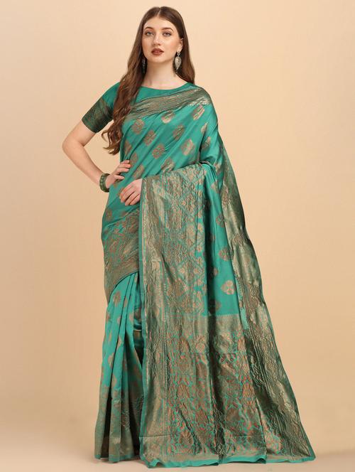 self design woven saree with blouse - 19413162 - Very Small Image - 1