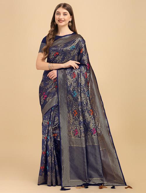 self design banarasi saree with blouse - 19413165 - Very Small Image - 1