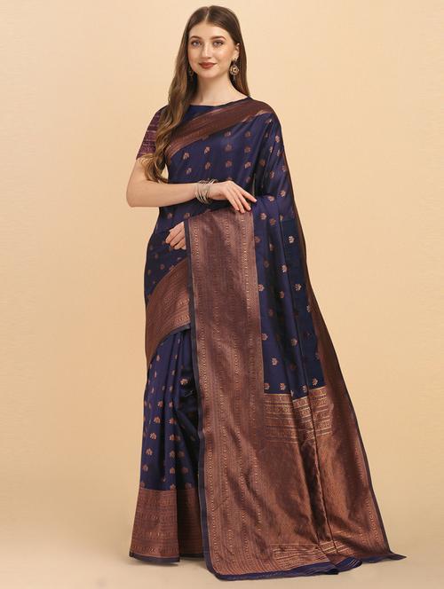 self design banarasi saree with blouse - 19413221 - Very Small Image - 1