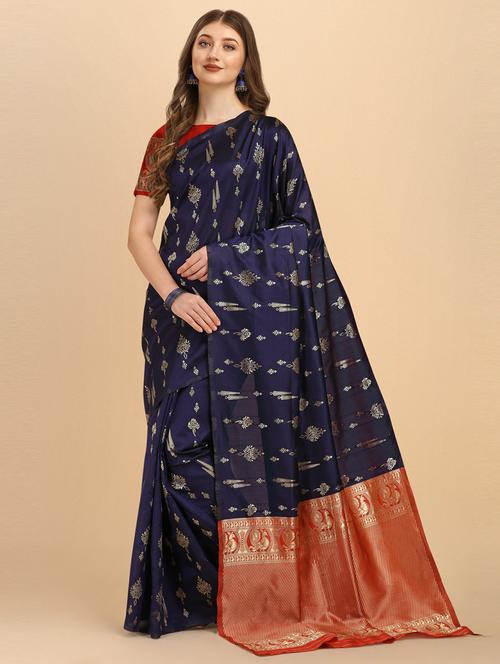 self design banarasi saree with blouse - 19413261 - Very Small Image - 1