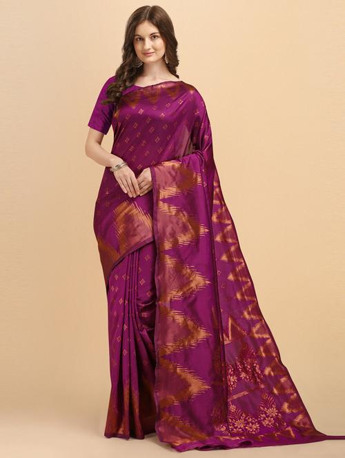 self design banarasi saree with blouse - 19413288 - Very Small Image - 1