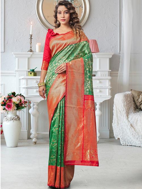 self design banarasi saree with blouse - 19413314 - Very Small Image - 1