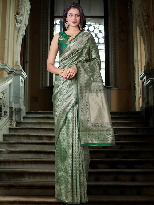 self design banarasi saree with blouse - 19413343 - Very Small Image - 1