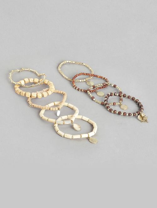 women set of 9 gold-plated brown & off white armlet bracelet - 19413428 - Very Small Image - 1