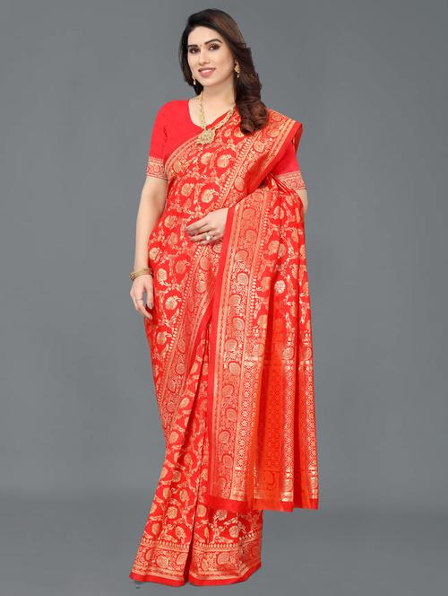 florals prints kanjivaram saree with blouse - 19413612 - Very Small Image - 1