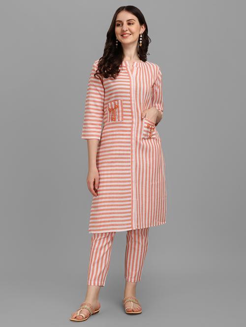 orange striped kurta pant set - 19413858 - Very Small Image - 1