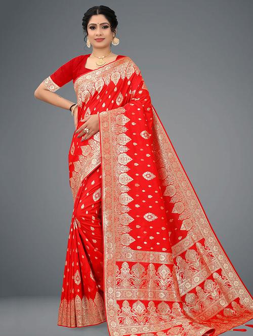 red self design saree with blouse - 19413900 - Very Small Image - 1