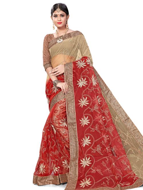 red self design saree - 19413901 - Very Small Image - 1