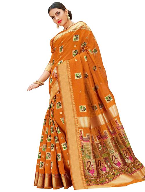 orange self design saree with blouse - 19413913 - Very Small Image - 1