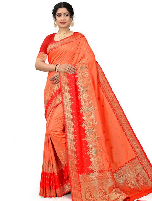 orange self design saree with blouse - 19413932 - Very Small Image - 1