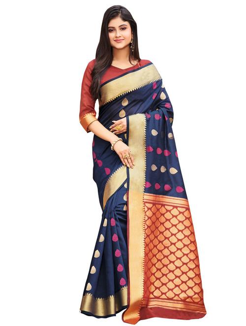 blue self design saree with blouse - 19413937 - Very Small Image - 1